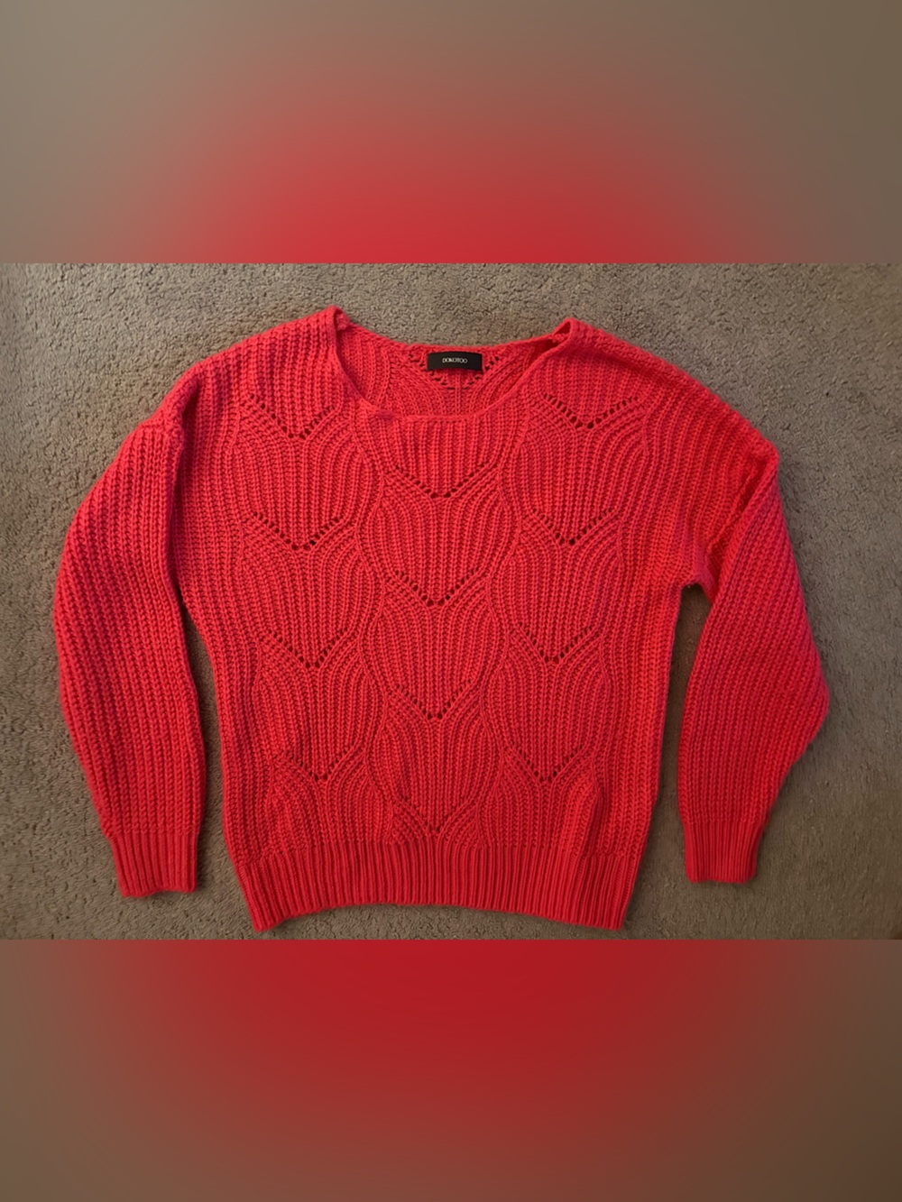 Bright Pink Open-Knit Crewneck Sweater